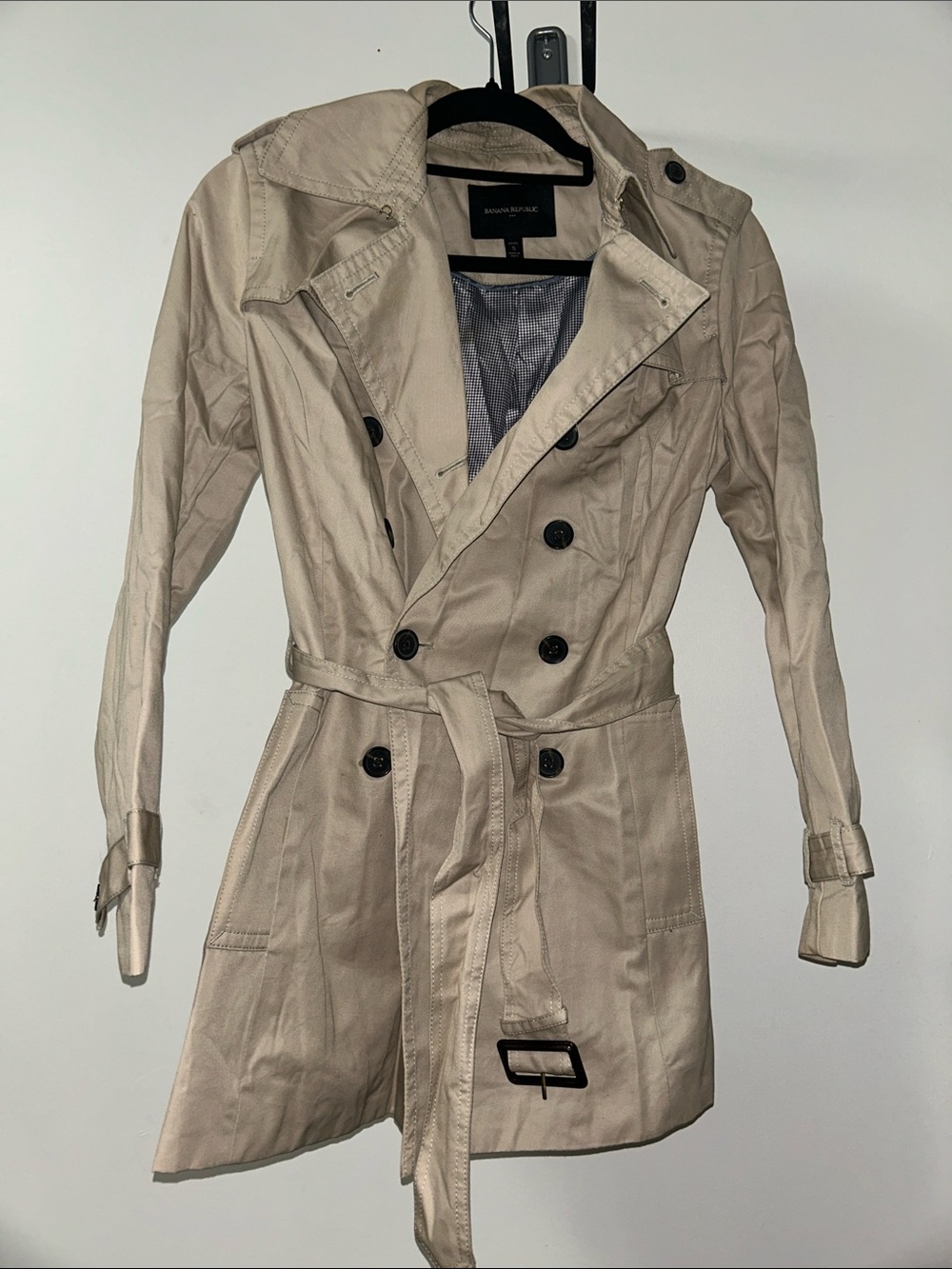 Banana Republic Beige Double-Breasted Trench with Waist Tie